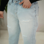 تصویر  شلوار مام فیت آبی رویال