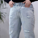 تصویر  شلوار مام فیت آبی رویال