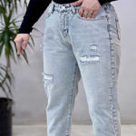 تصویر  شلوار مام فیت آبی رویال