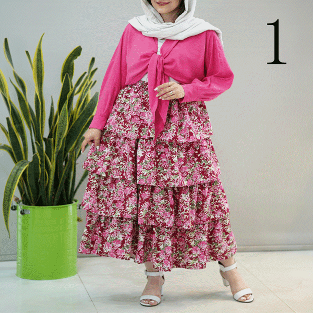 تصویر  دامن کرکره ای گل دار