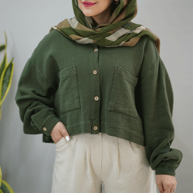 تصویر  شومیز حصیری کوتاه 2جیب