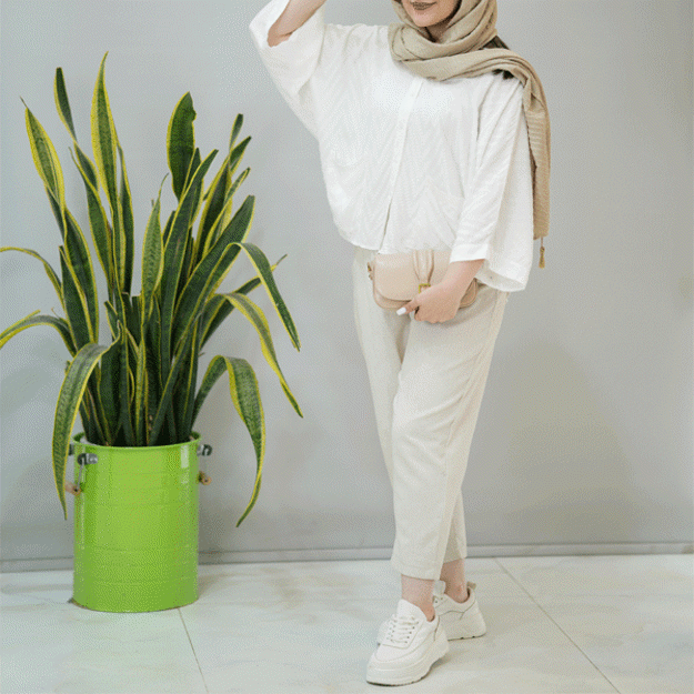 تصویر  شومیز پانچ سفید دوجیب