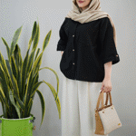 تصویر  شومیز مانتویی لینن مشکی دوجیب