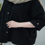 تصویر  شومیز مانتویی لینن مشکی دوجیب