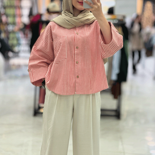 تصویر  شومیز آستین پاگن تک جیب