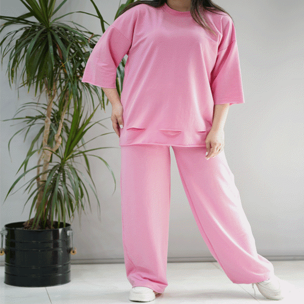 تصویر  ست تیشرت لانگ و شلوار زاپ دار