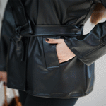 تصویر  کت چرم کمردار