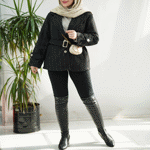 تصویر  کت فوتر راه راه کمردار