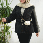 تصویر  کت فوتر راه راه کمردار