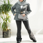 تصویر  کت فوتر راه راه کمردار