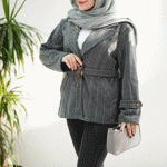 تصویر  کت فوتر راه راه کمردار