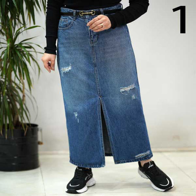 تصویر  دامن جین جلو چاک