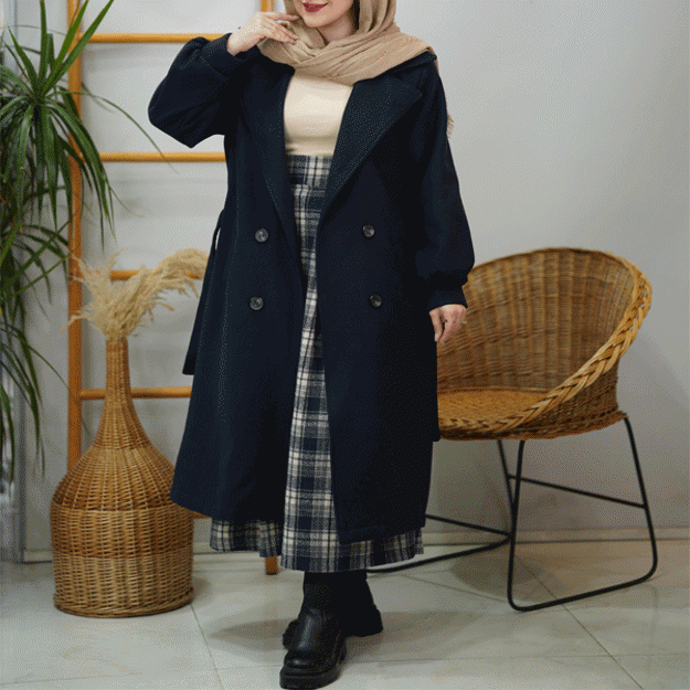 تصویر  پالتو فوتر بلند کمردار