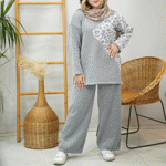 تصویر  ست بافت و شلوار پلنگی