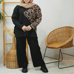 تصویر  ست بافت و شلوار پلنگی