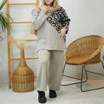 تصویر  ست بافت و شلوار پلنگی