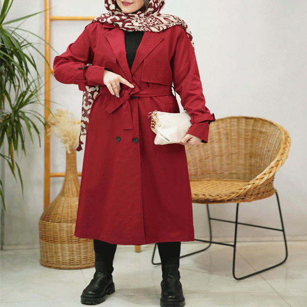 تصویر  بارونی جلو ژیله کمربندی بلند