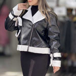 تصویر  کت چرم داخل خز جلو زیپ