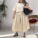 تصویر  ست شومیز و دامن شلواری لینن