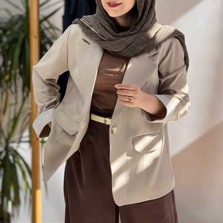 تصویر  کت تک دکمه آستین راه راه