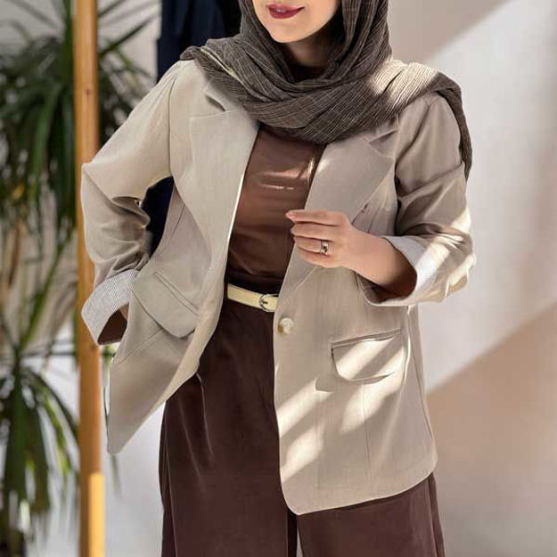 تصویر  کت تک دکمه آستین راه راه