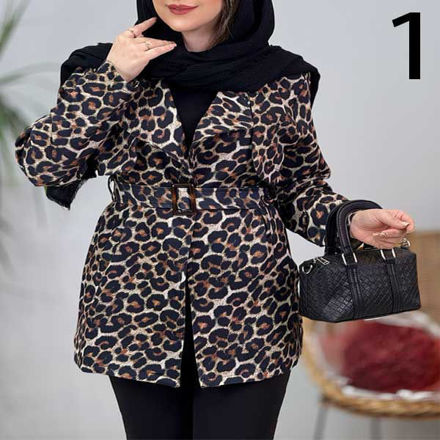 تصویر  کت پلنگی کمربندی